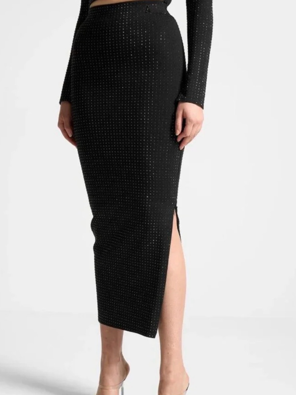 Manière De Voir Black Embellished Maxi Skirt with Side Slit